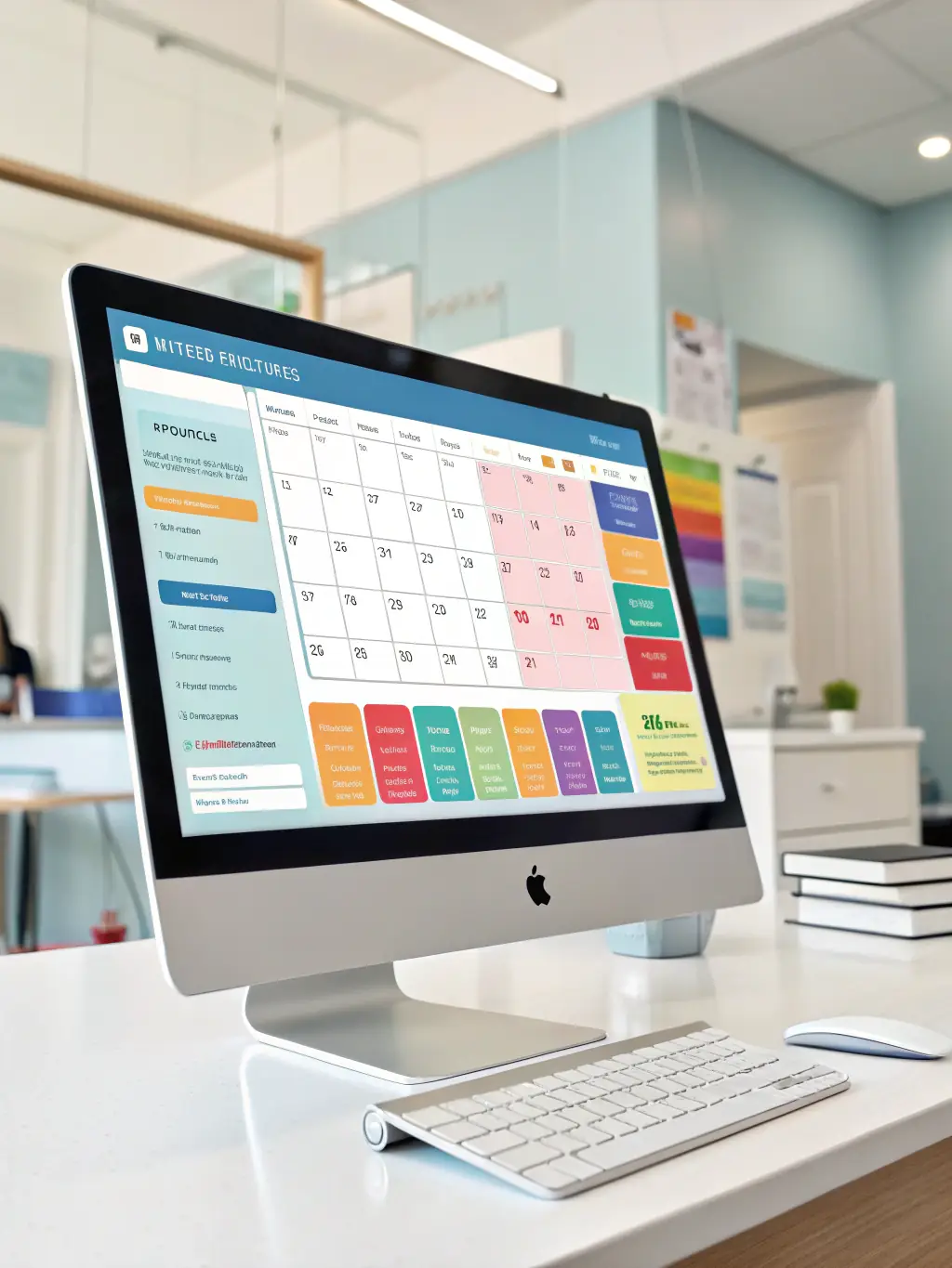 A friendly AI chatbot assisting a patient in scheduling an appointment at a dental clinic, displayed on a tablet.