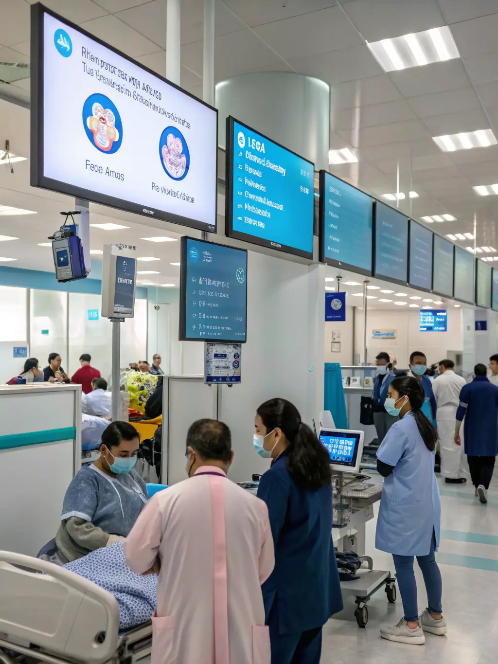 An AI chatbot managing customer inquiries and providing directions to a specific location within a large medical clinic, shown on a smartphone.