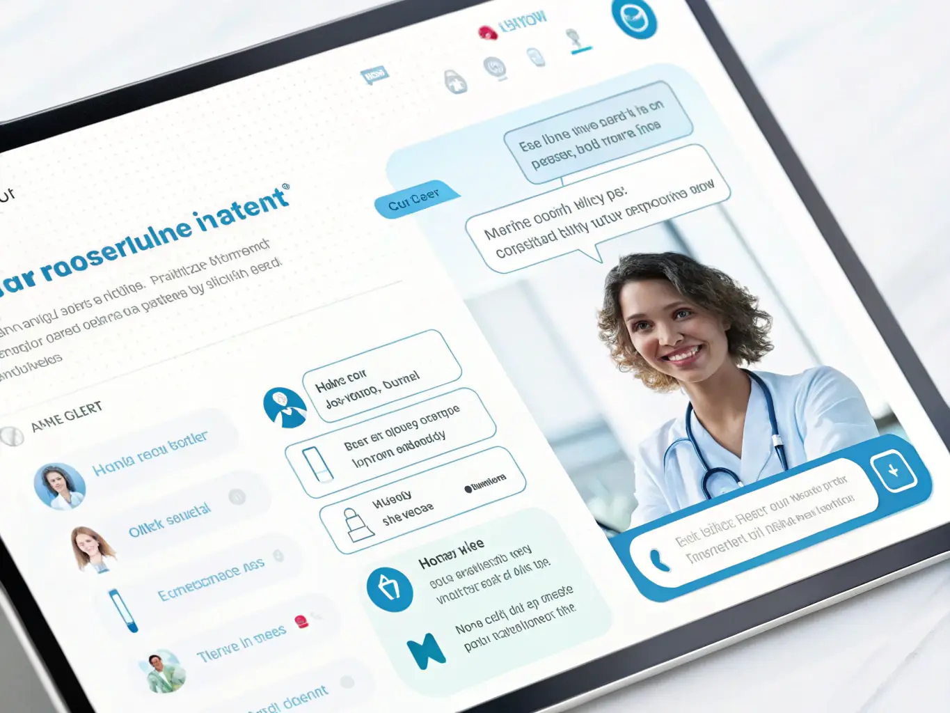 A friendly AI Chat Agent icon interacting with a patient on a clinic's website, showcasing real-time support and appointment scheduling.